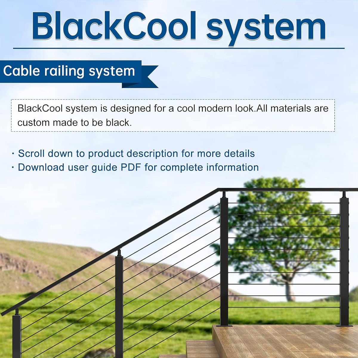 2Pack Stainless Steel Black Cable Railing Post 36x2x2 Z40316