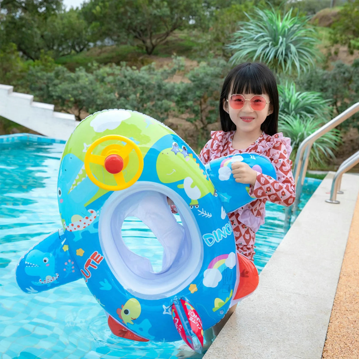 Inflatable Pool Float Ring with Steering Wheel Horn for Kids N235