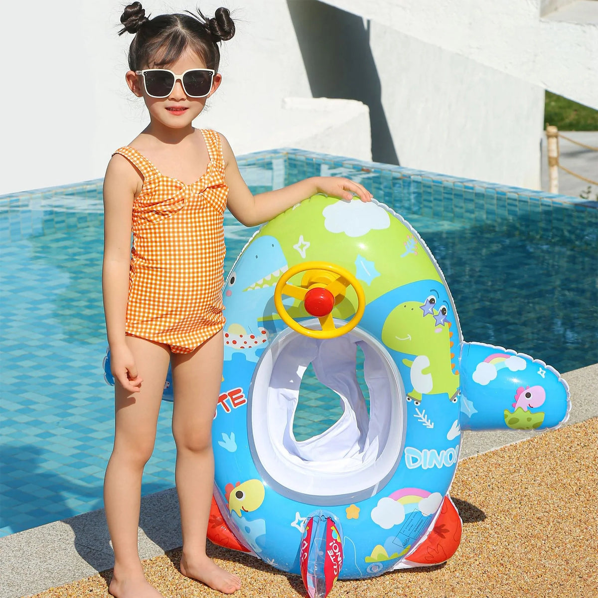 Inflatable Pool Float Ring with Steering Wheel Horn for Kids N235