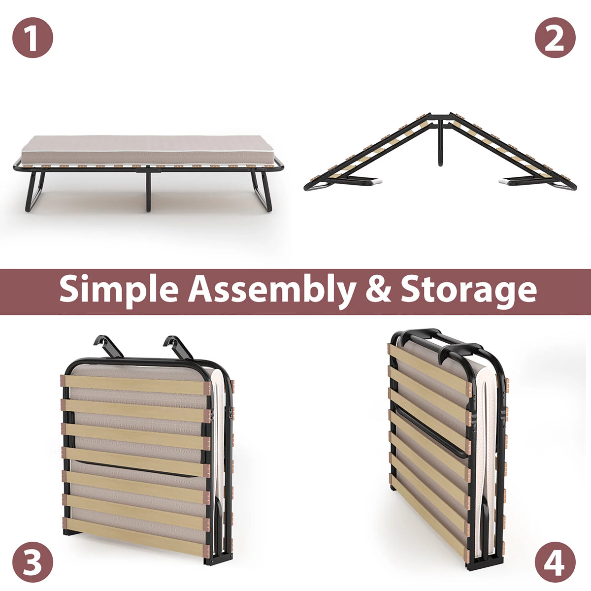 Folding Bed with Memory Foam Mattress A4690