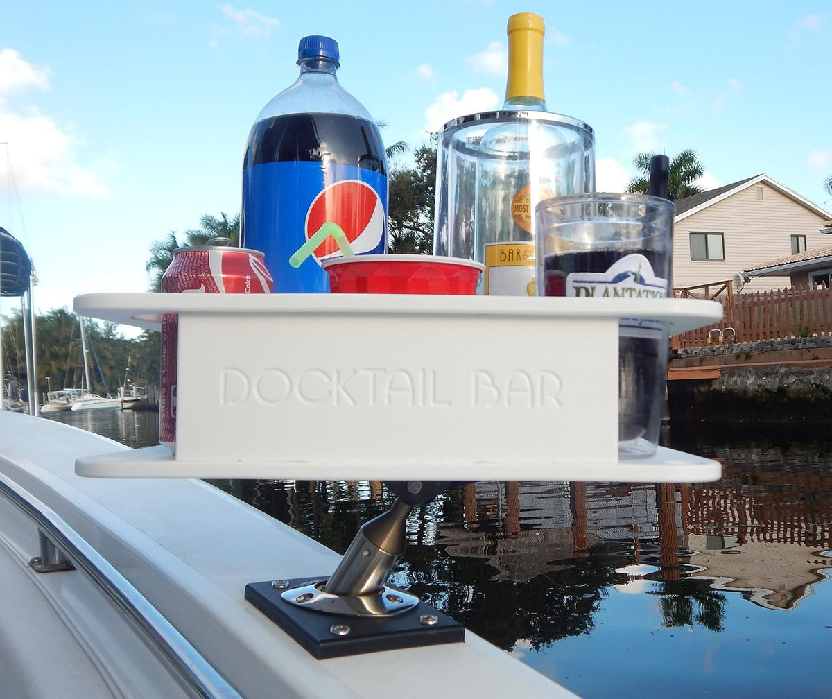 White Plastic Boat Cup Holder with Rod Holder Mount G138525