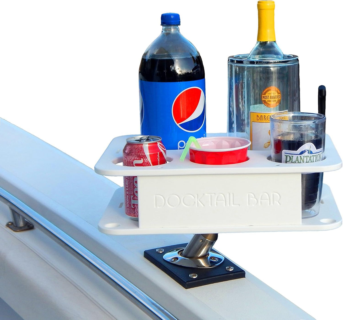 White Plastic Boat Cup Holder with Rod Holder Mount G138525