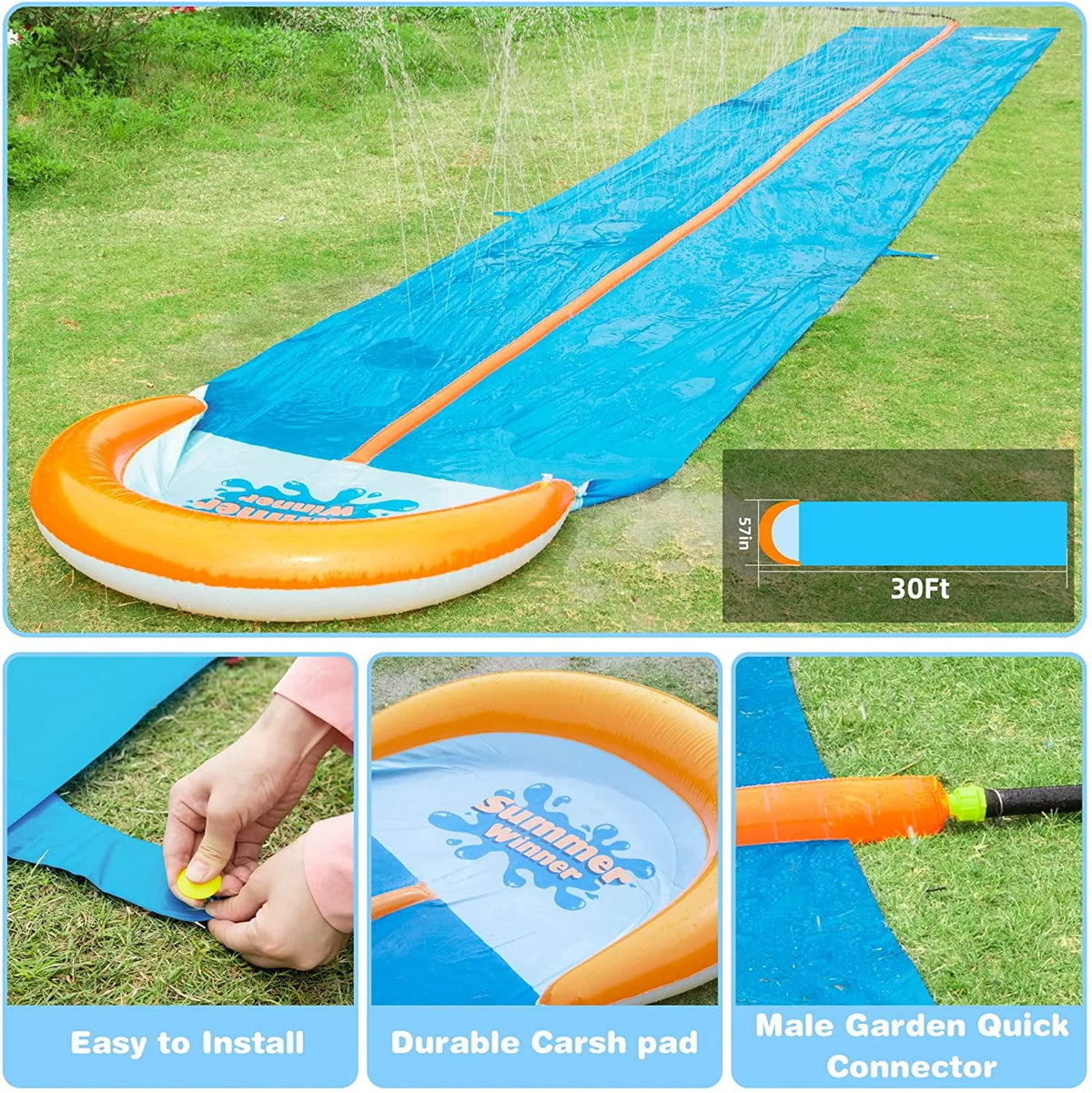 30ft Lawn Water Slide with 2 Body Boards V697