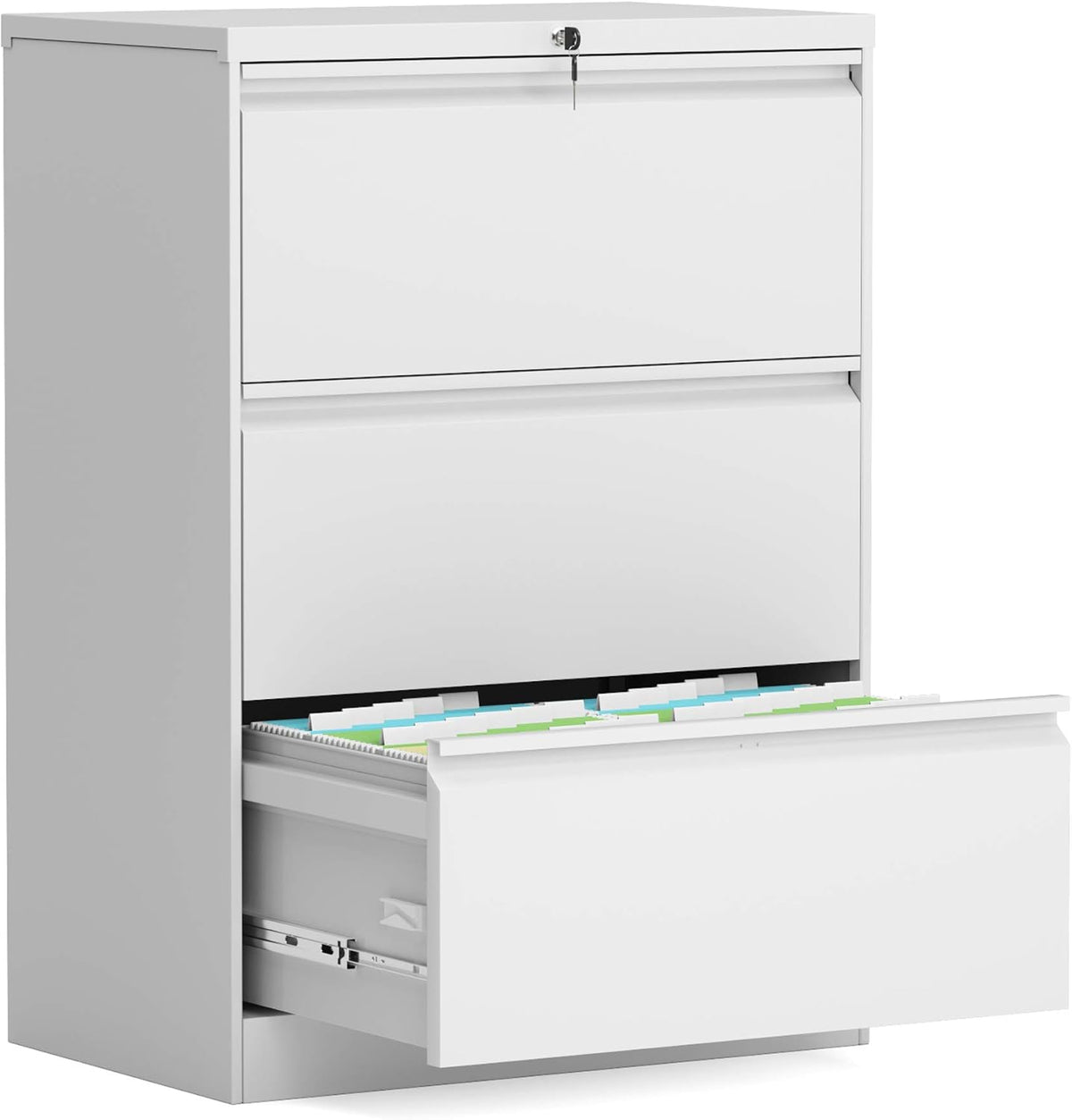White 3 Drawer Metal Lateral File Cabinet O191182
