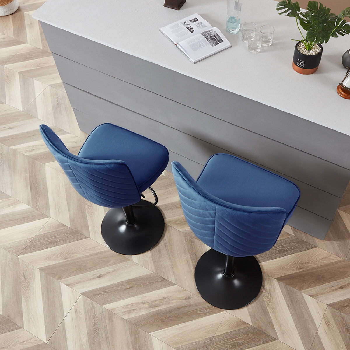 Adjustable Velvet Swivel Bar Stool Set of 2 P896