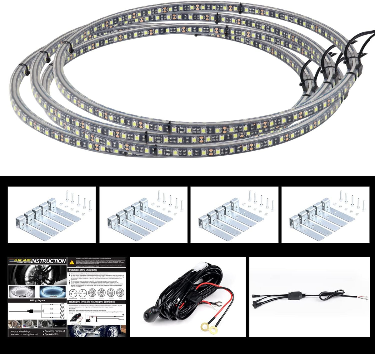 4PCS 17 Inch Double Side Wheel Light, Pure White and Rocker Switch L330
