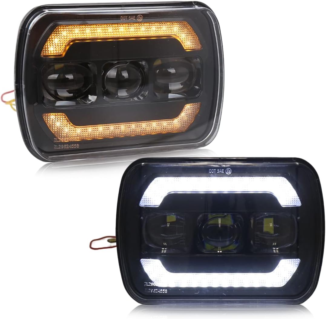 Black 2PCS 5x7 7x6 LED Headlights X7143