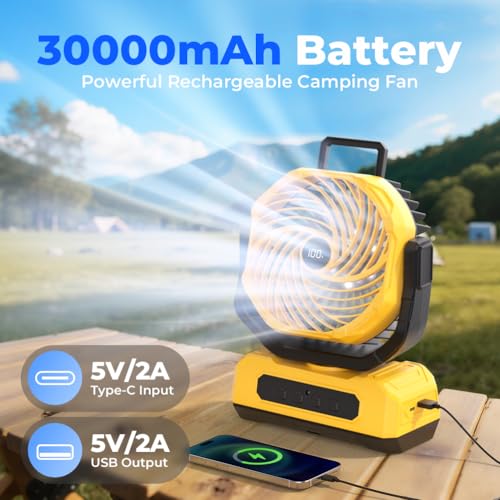 30000mAh Portable Camping Fan with RGB Lantern P46140