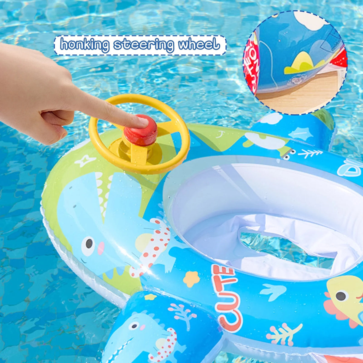 Inflatable Pool Float Ring with Steering Wheel Horn for Kids N235